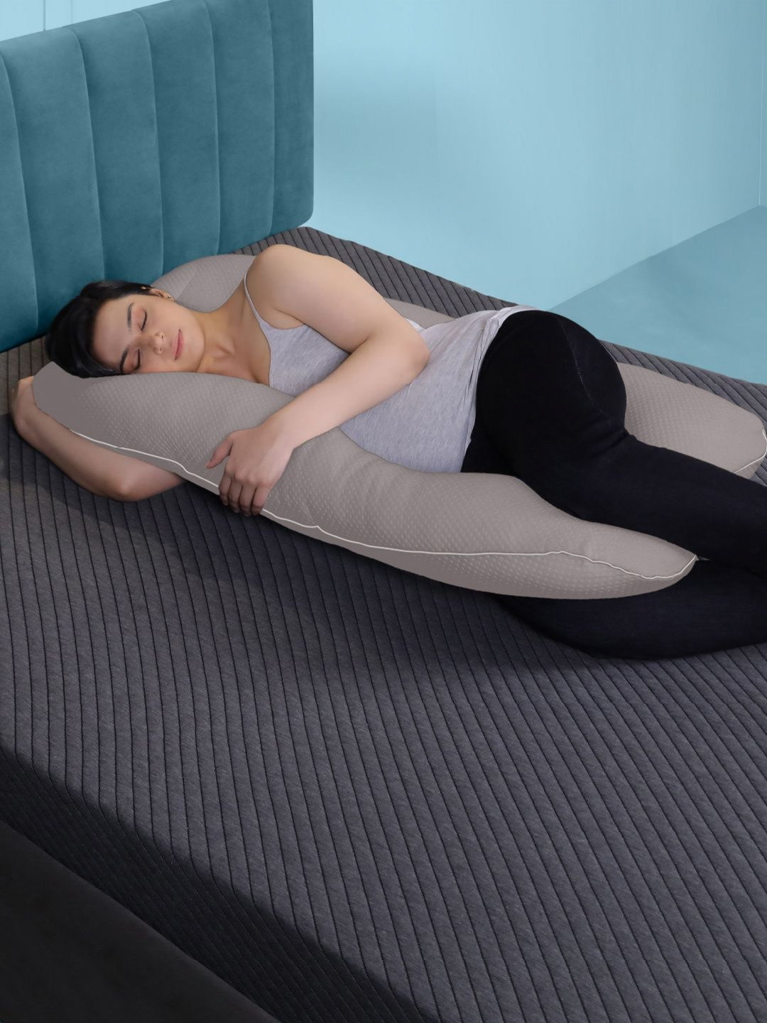 THE SLEEP COMPANY Grey Cotton Filled Cotton Breathable Maternity Smart Pregnancy Pillow