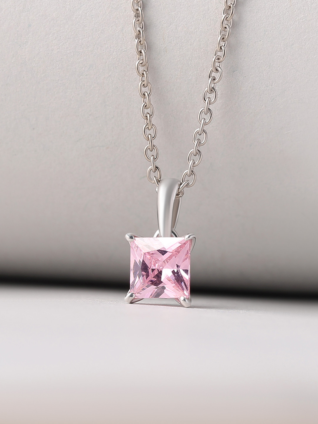 Ornate Jewels Sterling Silver Cubic Zirconia Studed Square Shaped Pendants with Chains