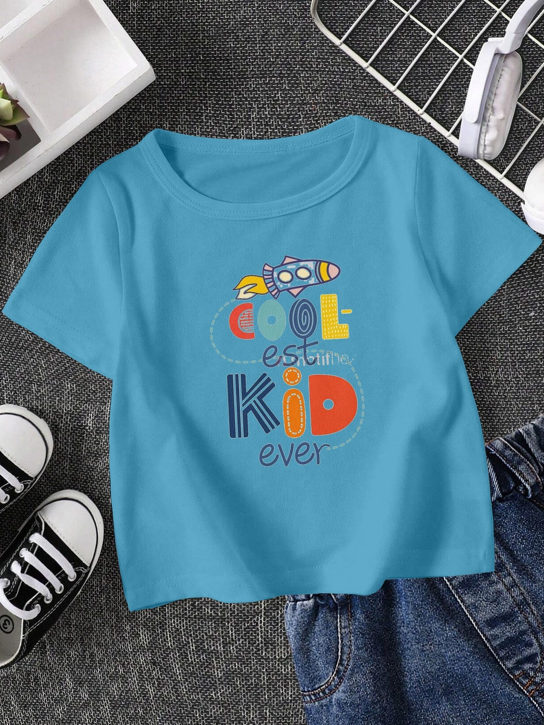FIONAA TRENDZ Kids-Unisex Blue Cotton Tshirts