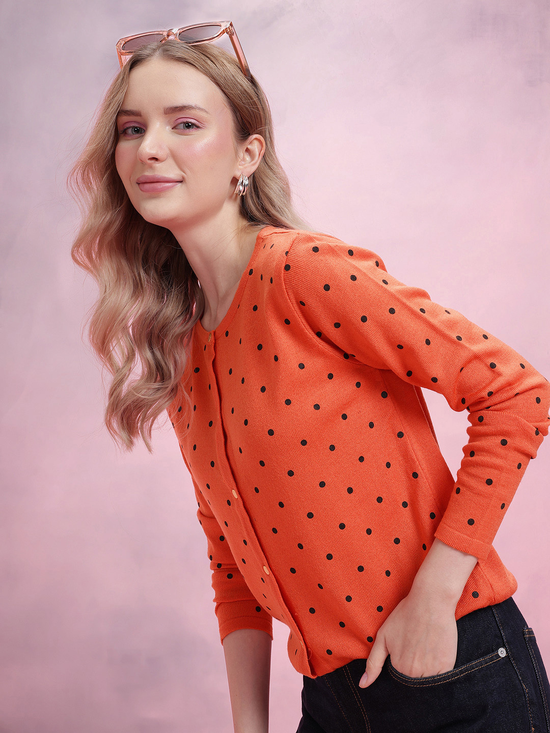 DressBerry Polka Dot Printed Cardigan