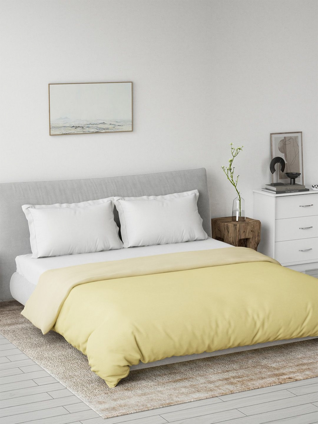 DDecor Yellow & White Pure Cotton AC Room Double Bed Quilt