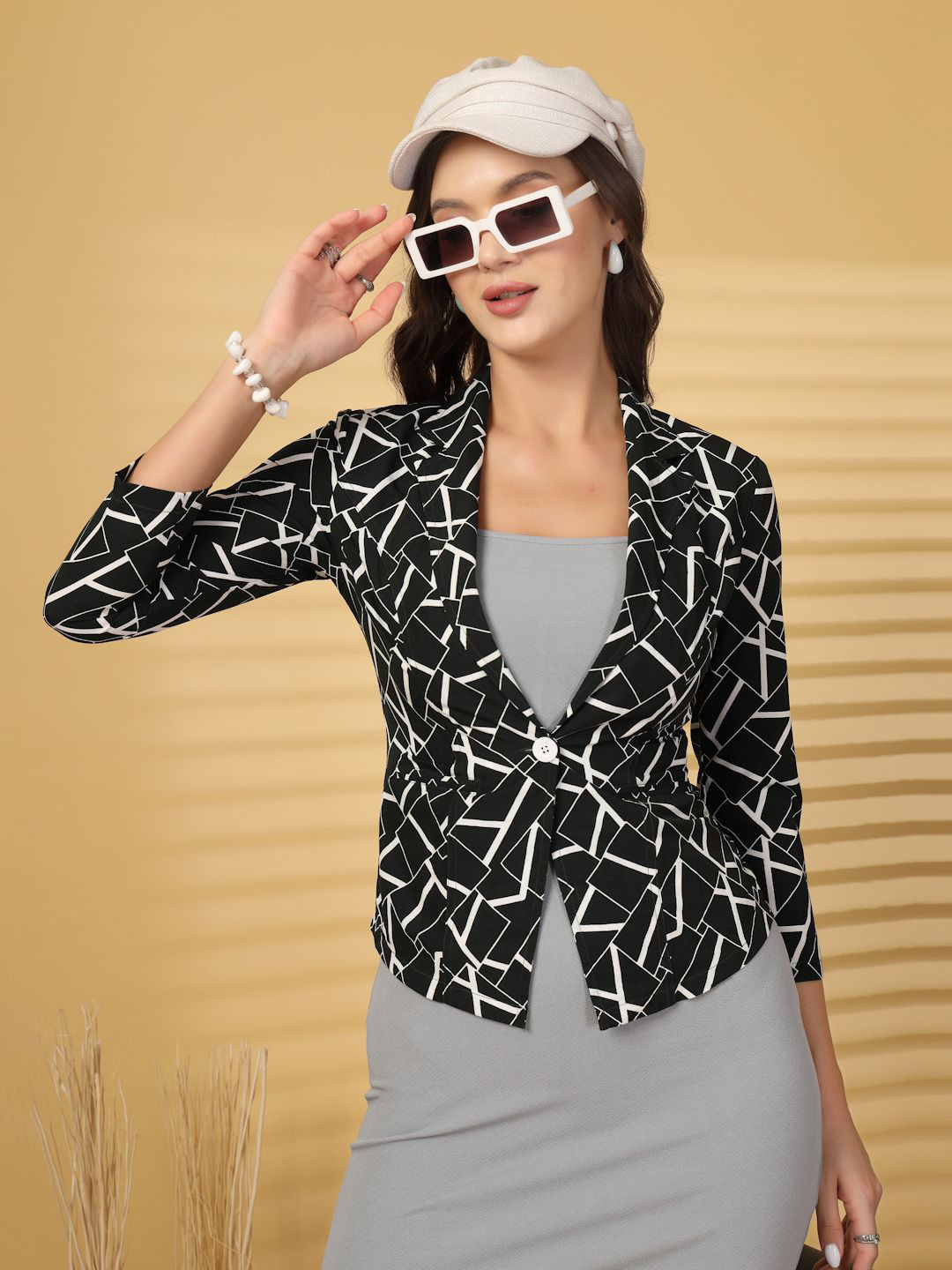 BEING NAUGHTY Women Abstract Printed Coat & Grey Dress