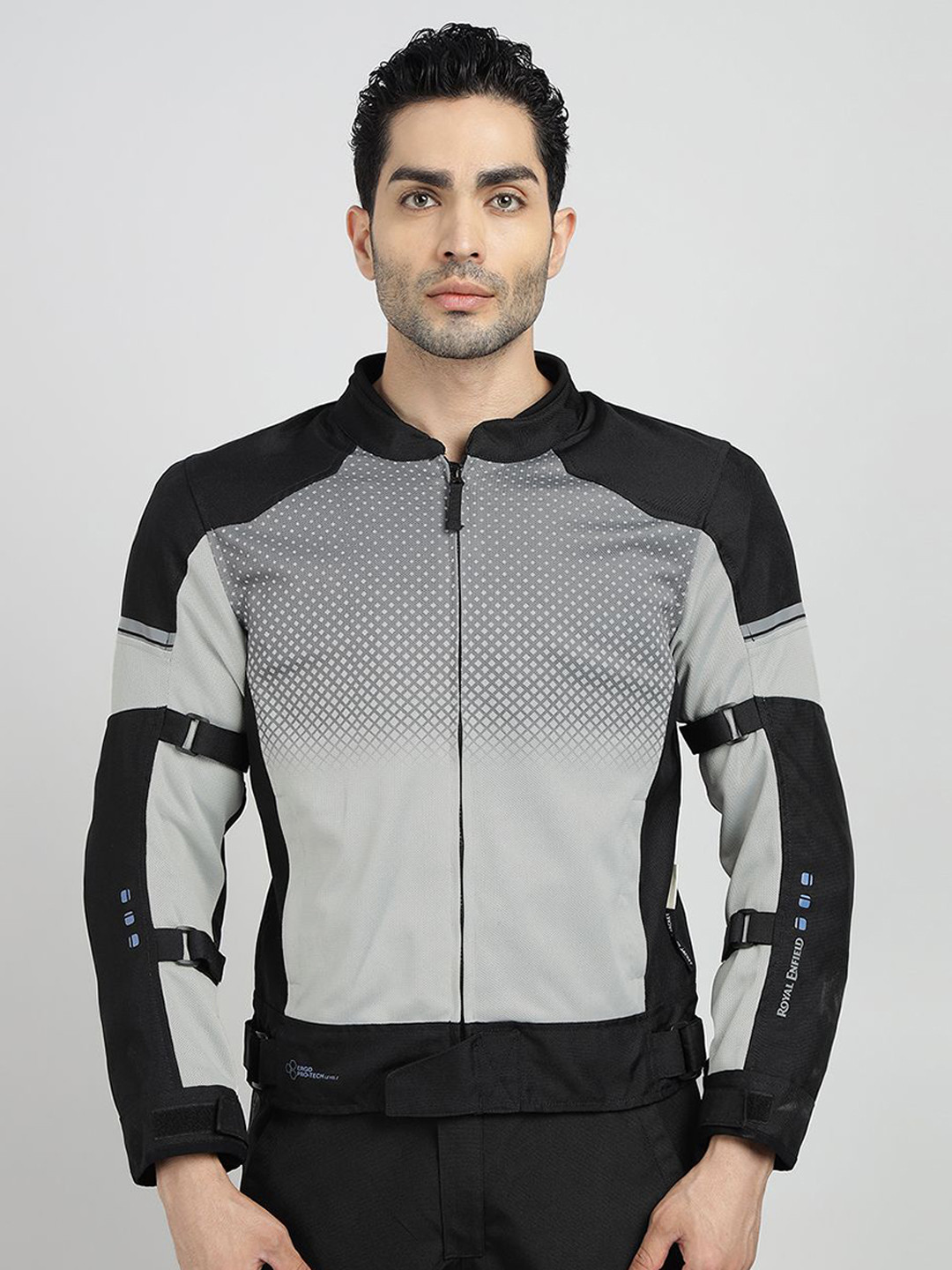 Royal Enfield Colourblocked Mandarin Collar Jacket With Patchwork