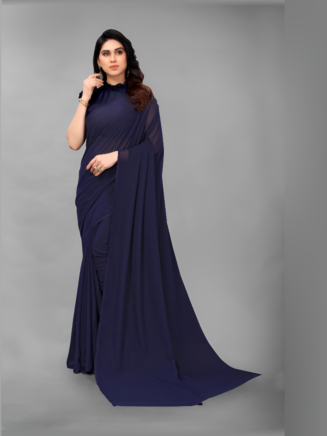MADHUR MILAN Solid Pure Georgette Saree