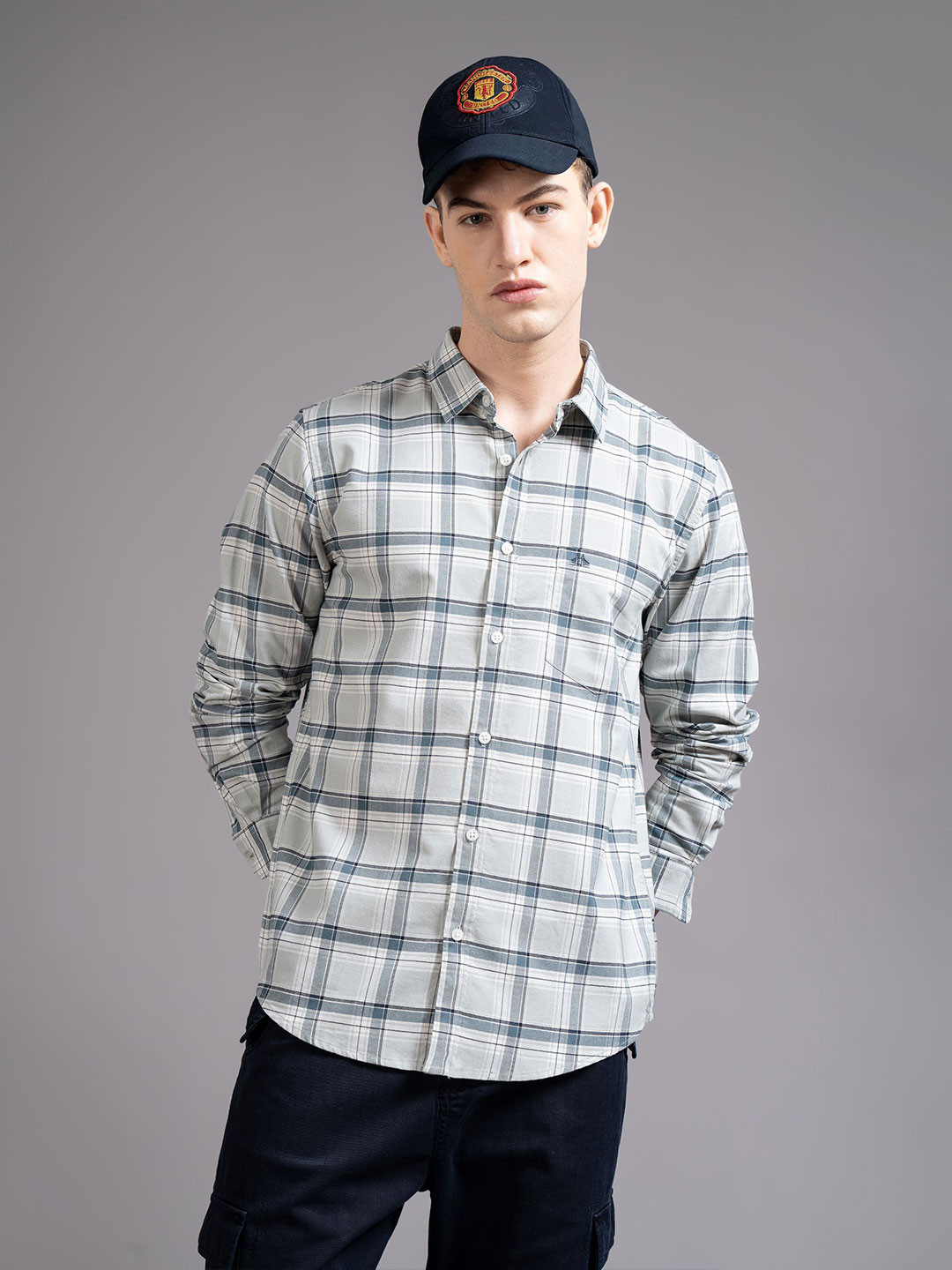 British Club Tartan Checks Spread Collar Cotton Smart Slim Fit  Casual Shirt