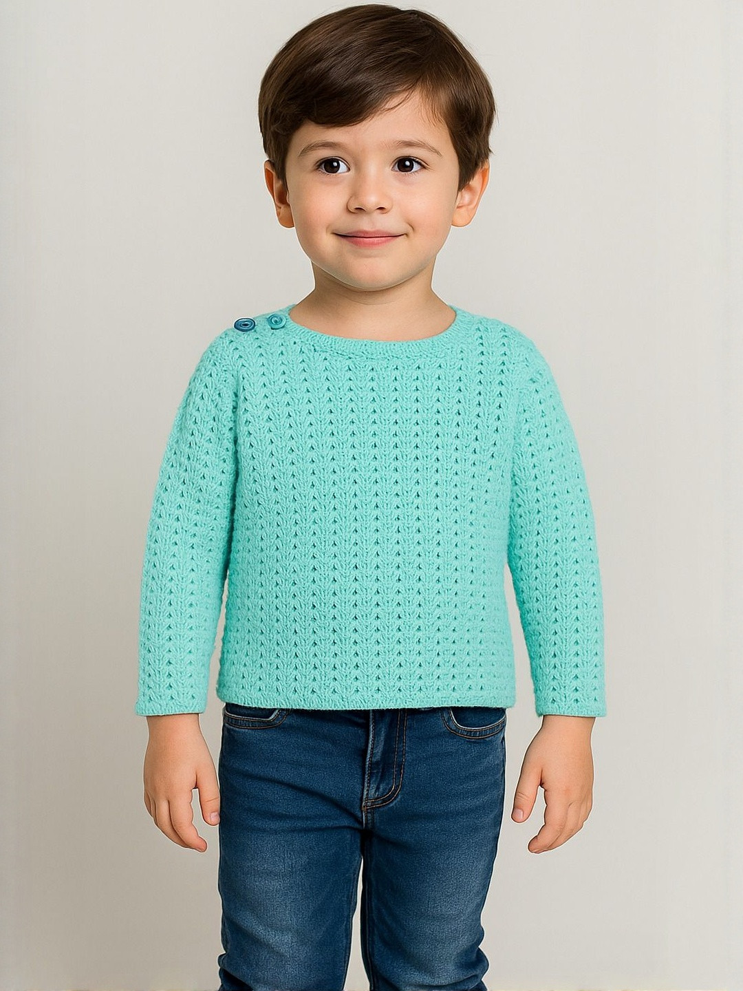Mmaisha Unisex Kids Green Woollen Sweater Vest