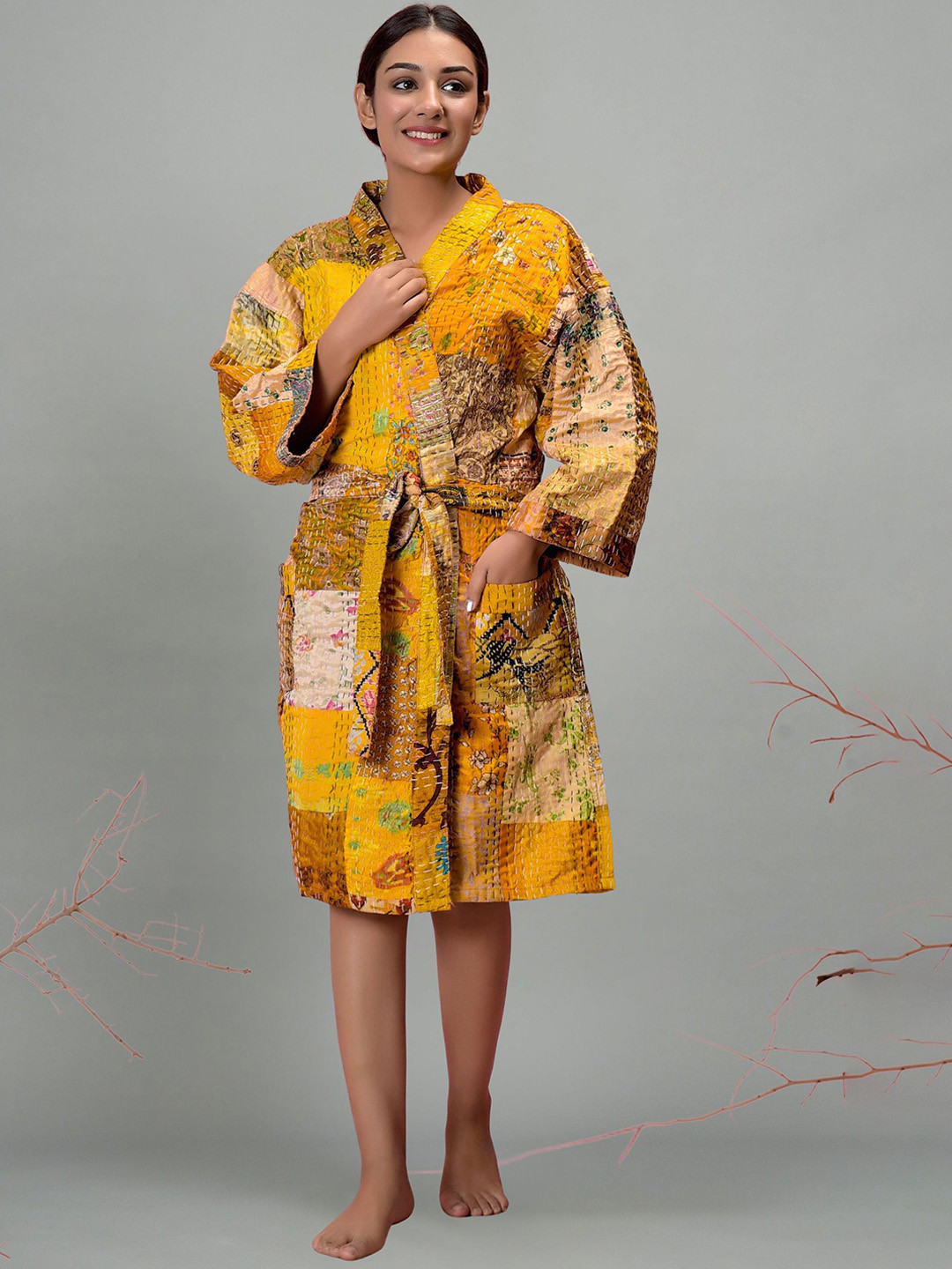 HANDICRAFT PALACE Women Kantha Patchwork Bath Robe