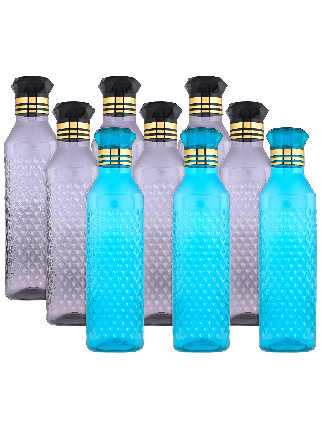 Aura Black & Blue 9 Pieces Textured Water Bottles-1 L Each