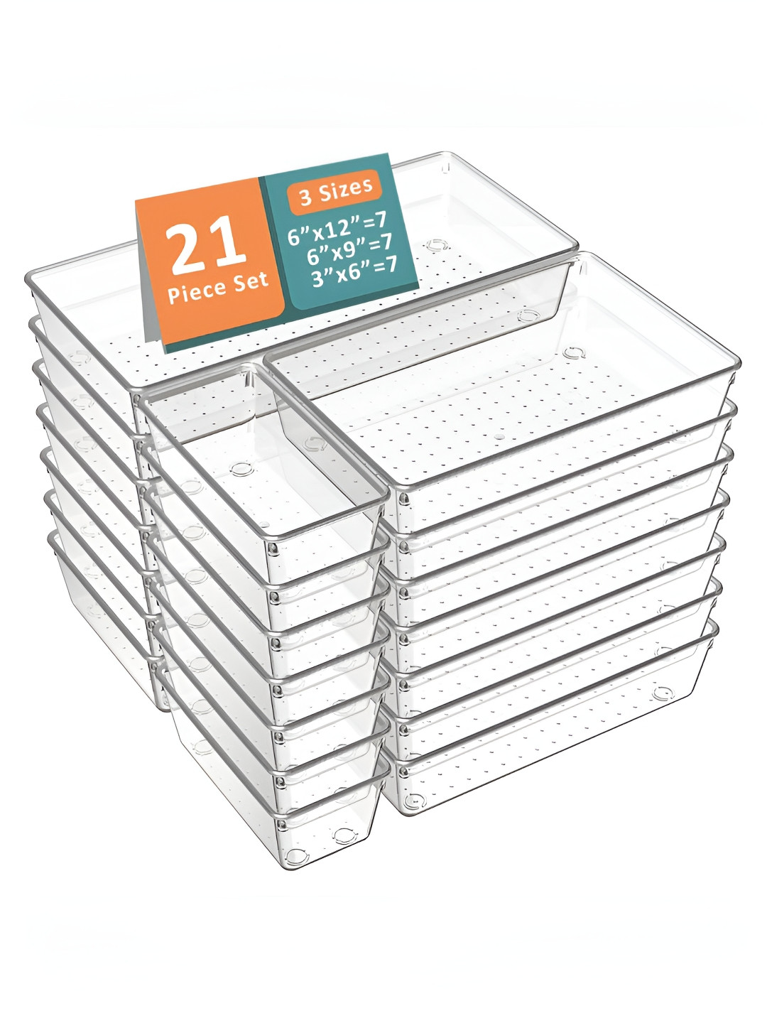 RUBOXA Transparent 21 Pieces Wardrobe Drawer Organisers