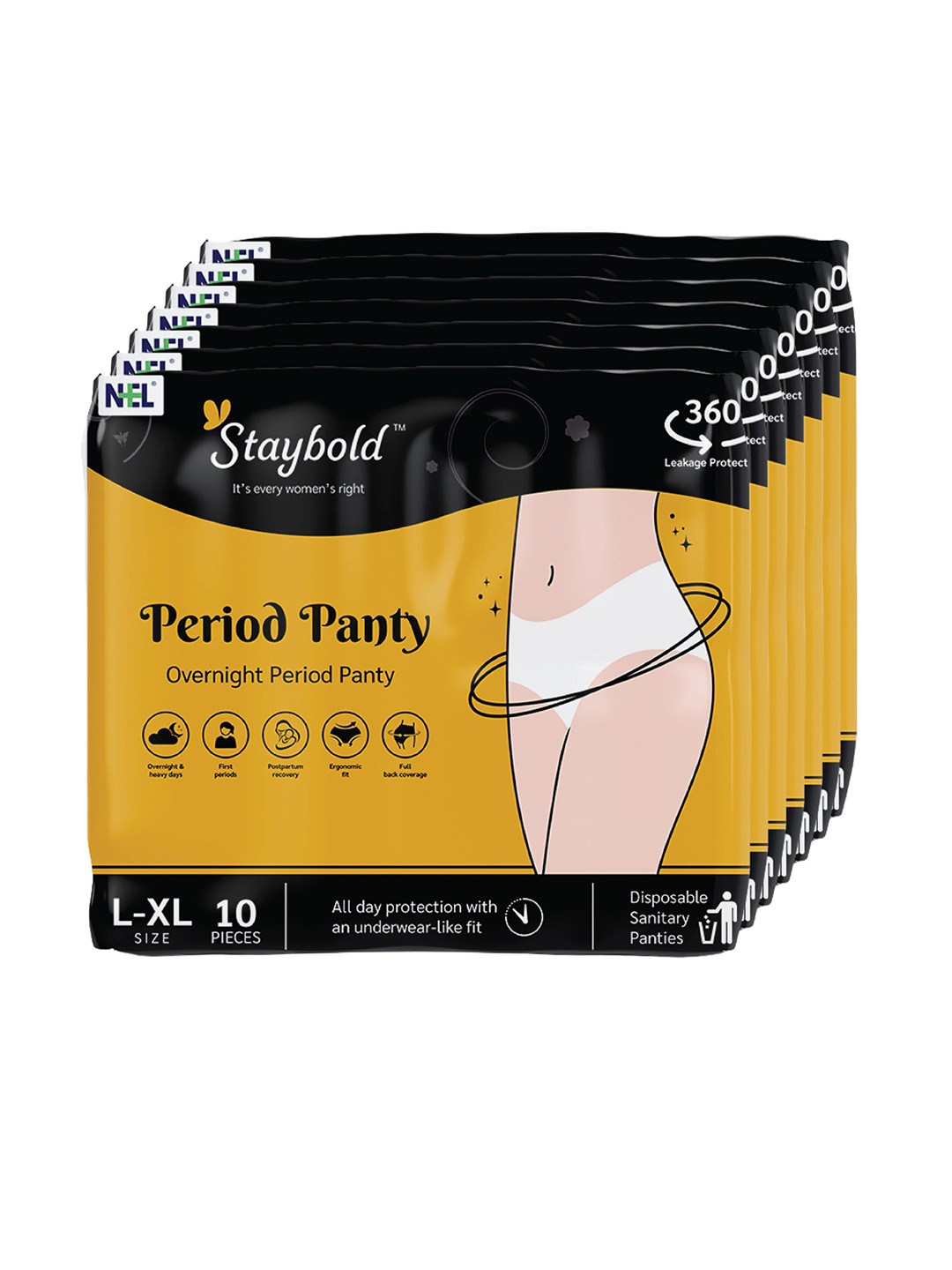 Staybold Set Of 6 Super Absorbent Disposable Period Panties - L/XL - 10Pcs Each