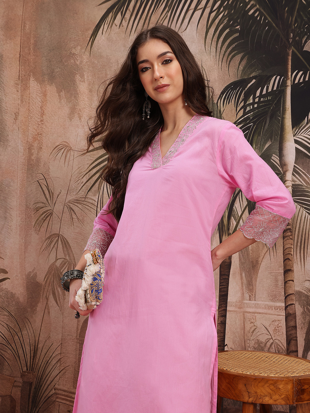 Sangria Thread Detail Yoke Design Kurta