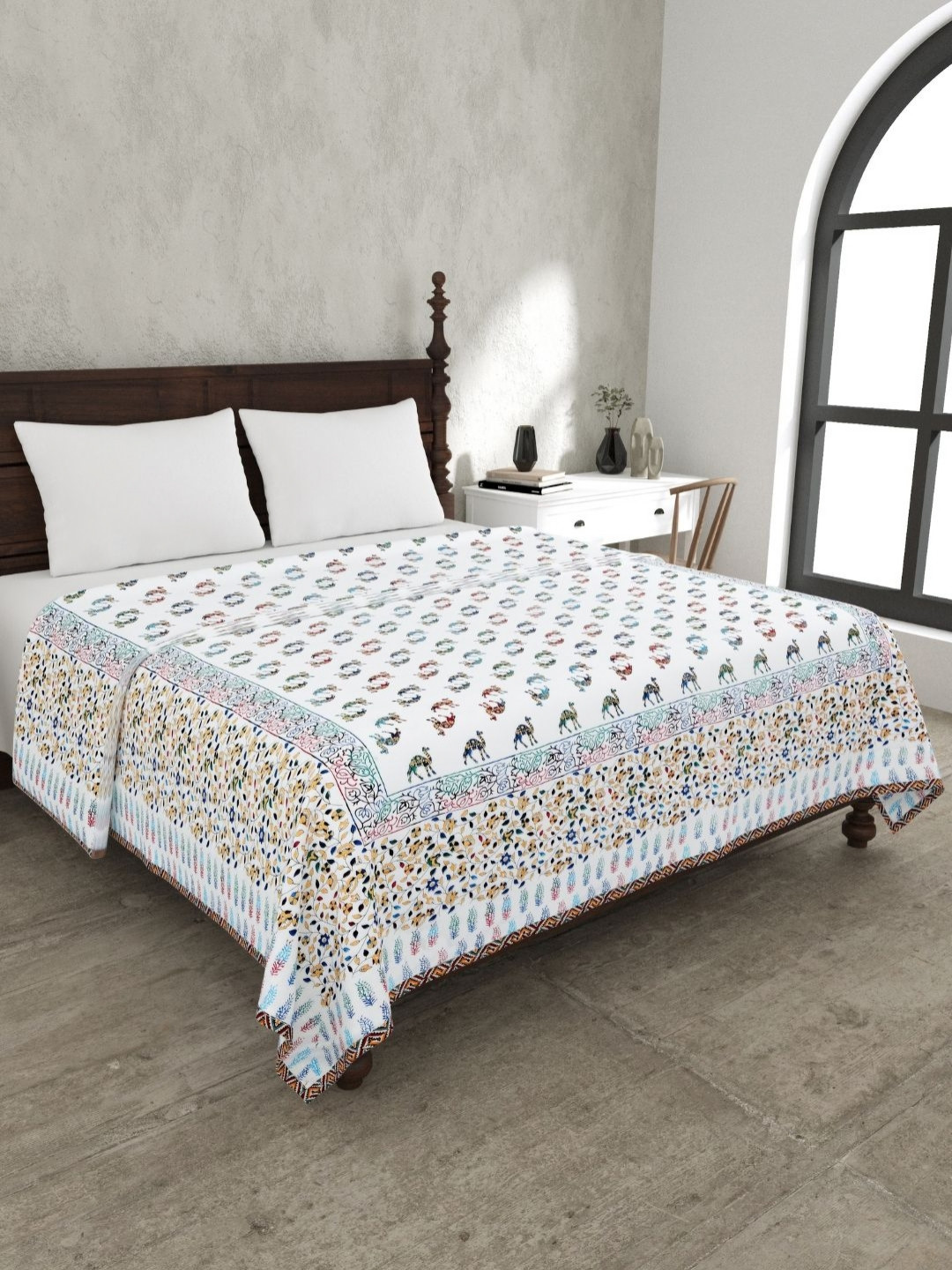 The Craft Monk Satrangi Camel Printed Pure Cotton AC Room 150 GSM Double Bed Dohar