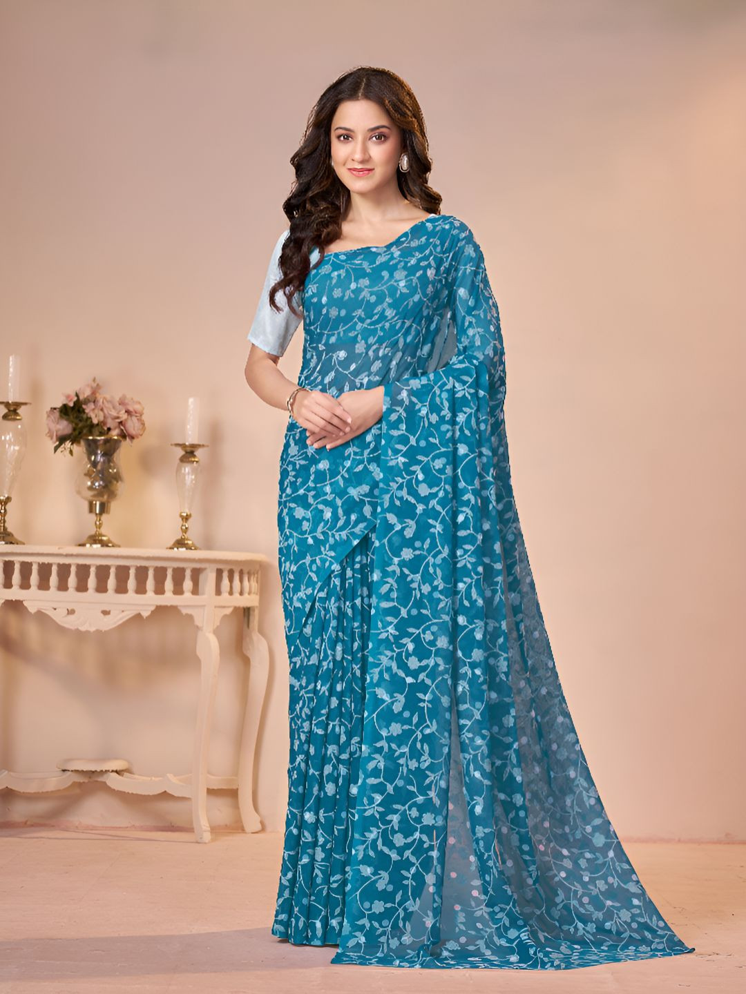 Garden Vareli Floral  Printed Saree Wth Blouse