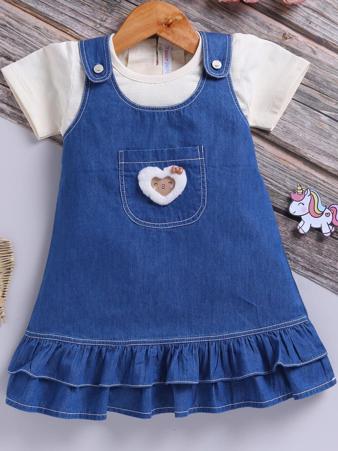 Toonyport Girls Applique And Pocket Detailing Flounce Hemline A-Line Dress
