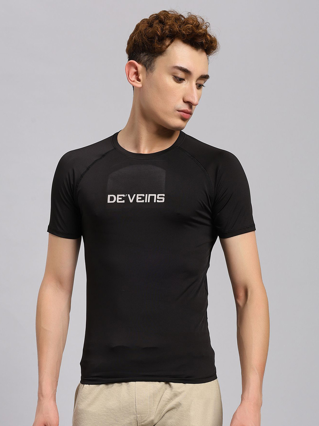 DEVEINS Typography Printed Muscle Fit Compression T-shirt