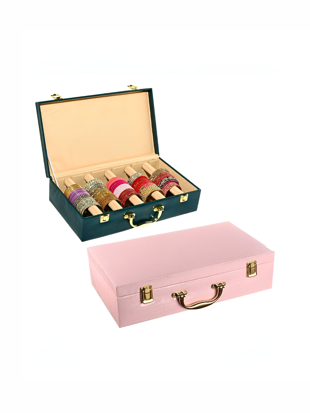 RUBOXA Teal & Pink 2 Pieces 5 Rods Jewellery Organisers