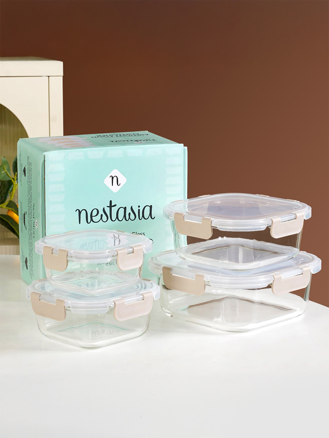 Nestasia Unisex Transparent 4 Pieces Airtight Square Borosilicate Glass Containers