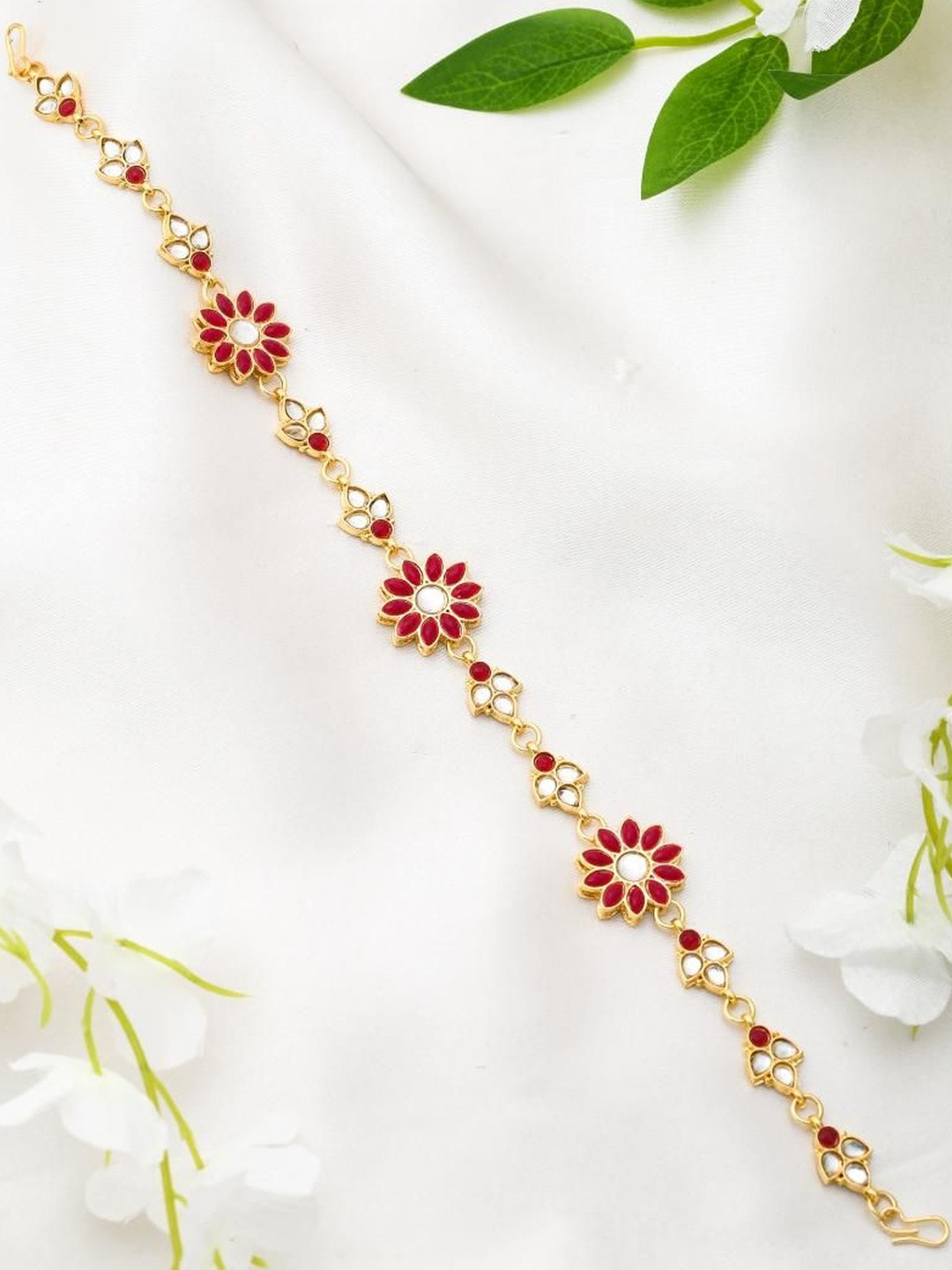 flying beads Gold-Plated American Diamond Studded Maang Tikka Head Jewellery