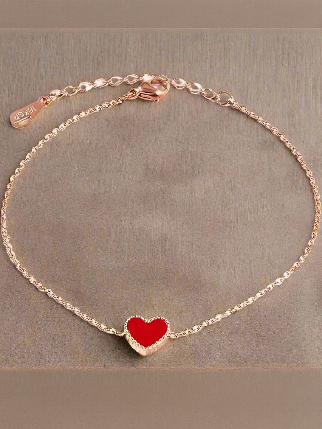 Anouk Rose Gold-Plated Red Heart Stone Studded Single Anklet