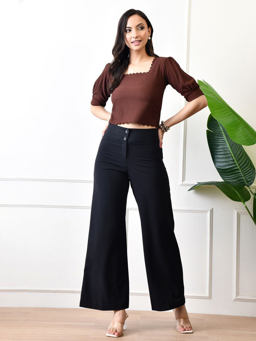 Brainbees Women Maroon Square Neck Ribbed Crop Top