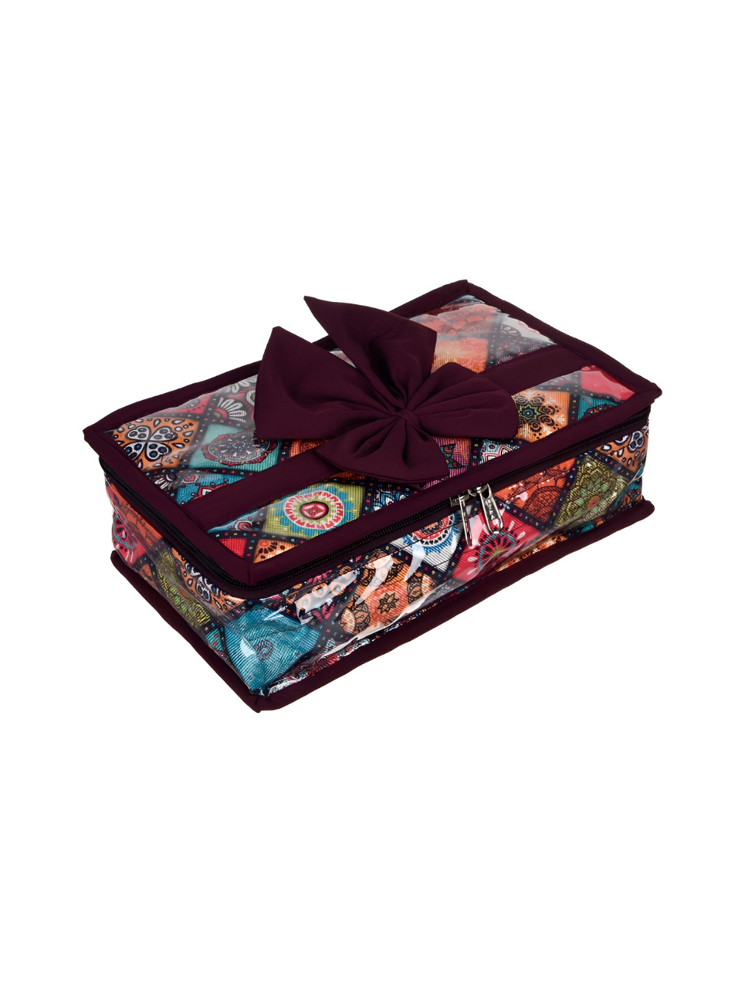 Aura Maroon & Blue Printed 6 Pouch Jewellery Organiser