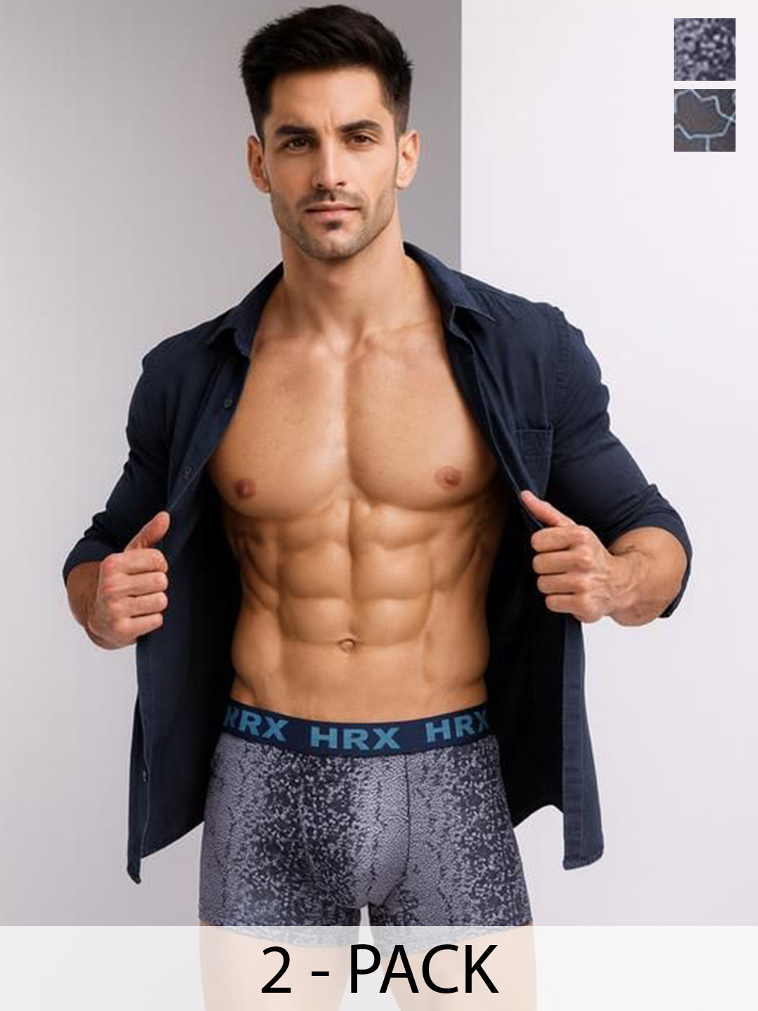 HRX by Hrithik Roshan Pack Of 2 Printed Trunk RE-HTO-PV-Print-102-106-S-Darkgrey/lightgrey