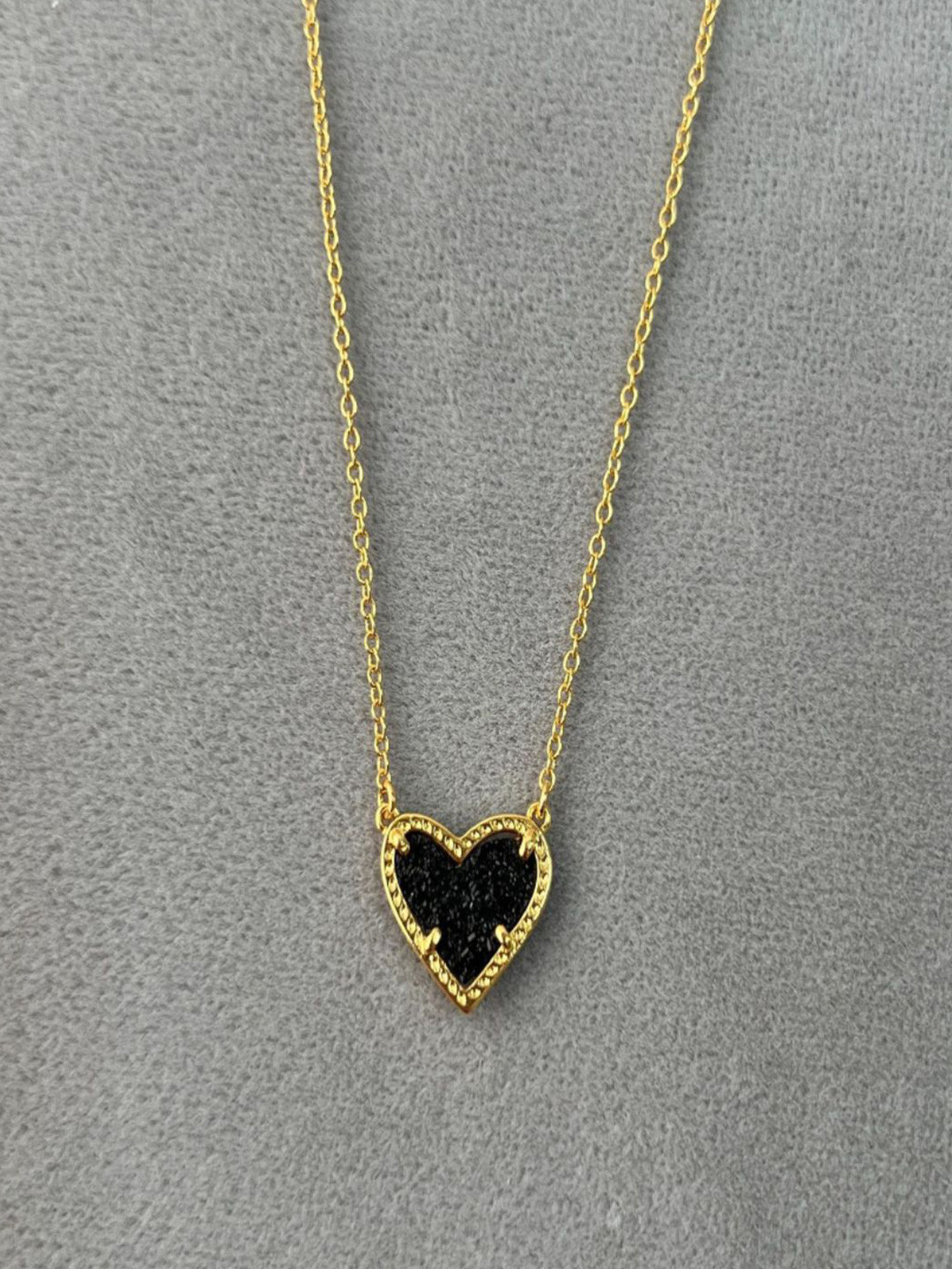 AQUASTREET 18K Gold Plated Waterproof Anti-Tarnish Black Crystal Heart Pendant Necklace
