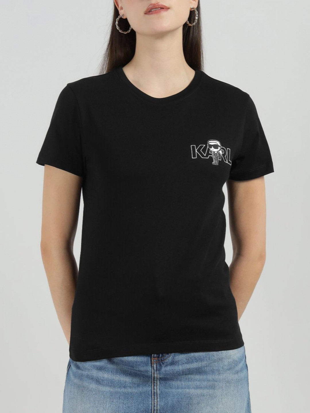 Karl Lagerfeld Brand Logo Printed Round Neck Pure Cotton Slim Fit T-shirt
