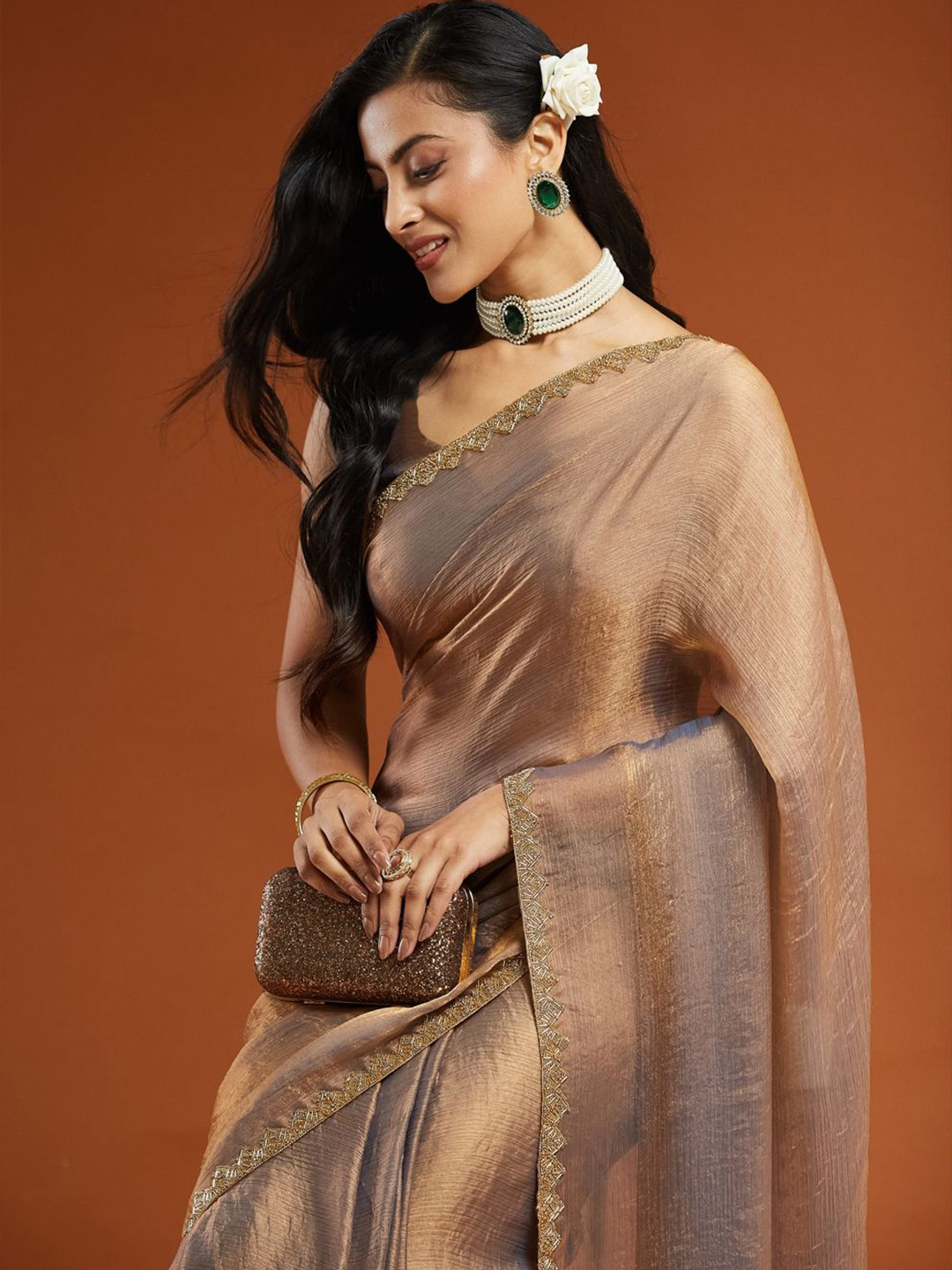 PD Cloth Villa Embellished Beads and Stones Pure Chiffon Saree