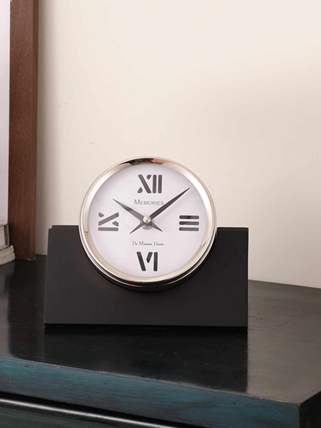 Decor de Maison Silver Toned & Black Traditional Table Clock