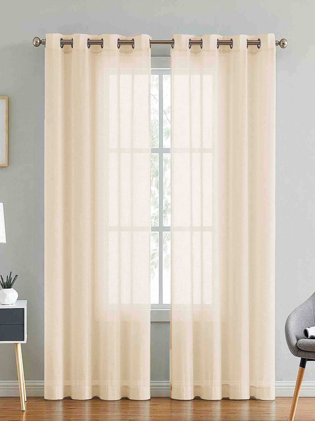Myntra Elegant Homes Set Of 2 Cream Linen Solid Long Door Curtain