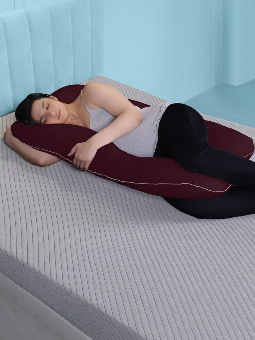 THE SLEEP COMPANY Maroon Cotton Filled Cotton Breathable Smart Pregnancy Maternity Pillow