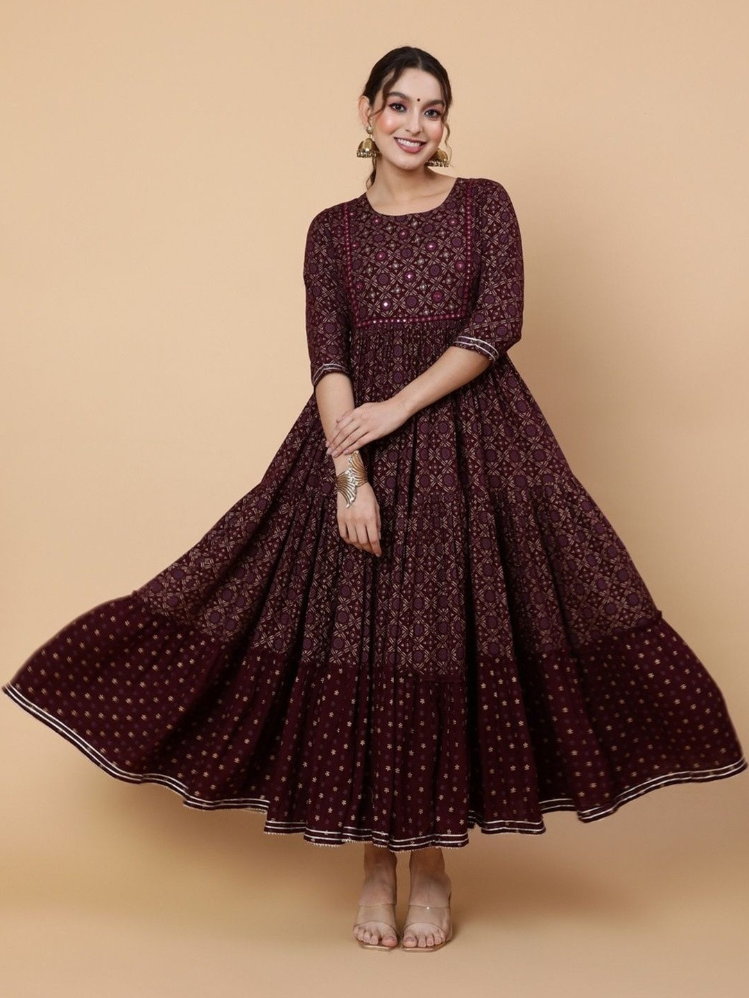 Aloan Beauty Ethnic Motifs Print Gown Maxi Dress