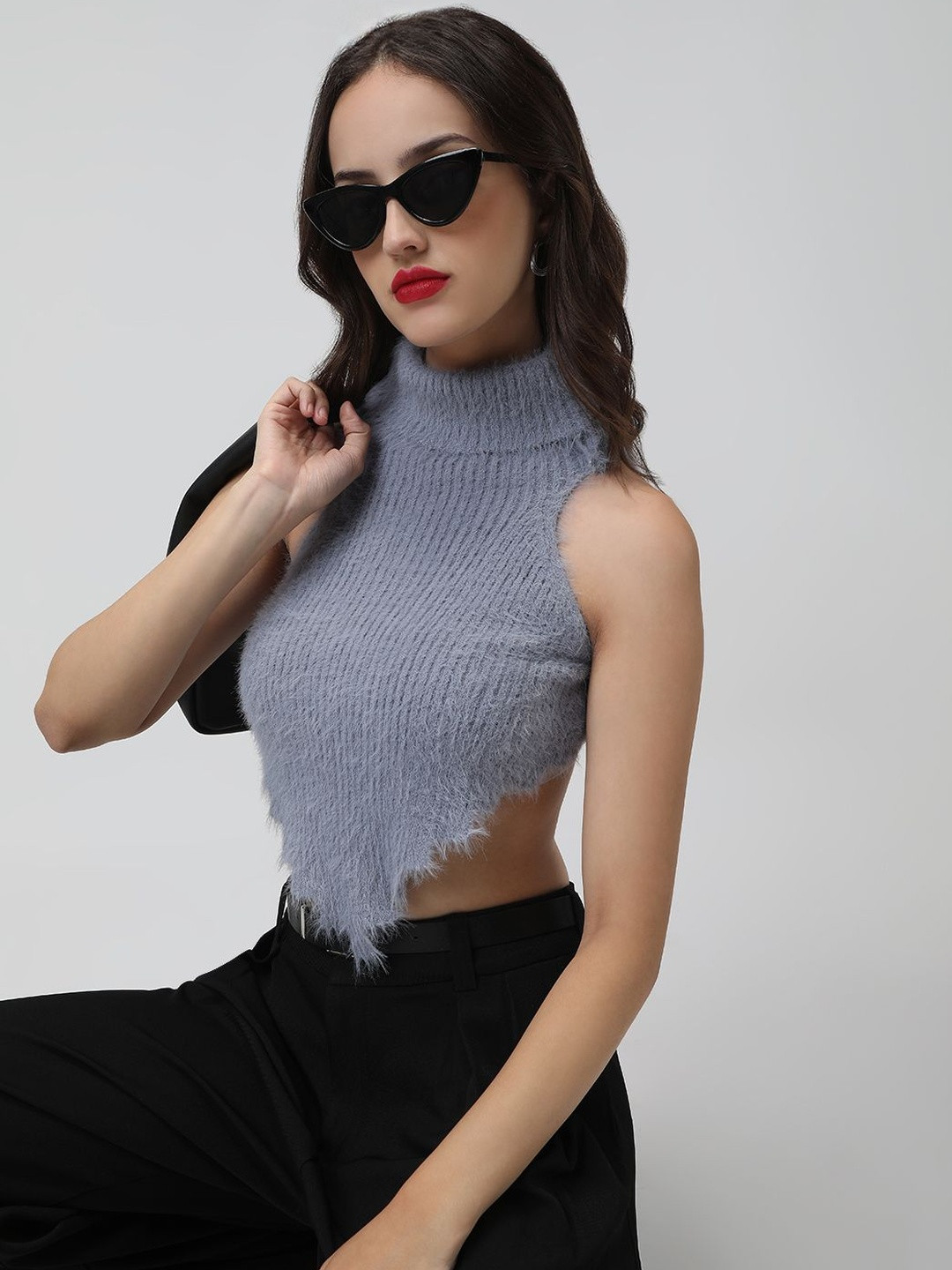 SHOWOFF Women Grey Solid Acrylic Tops
