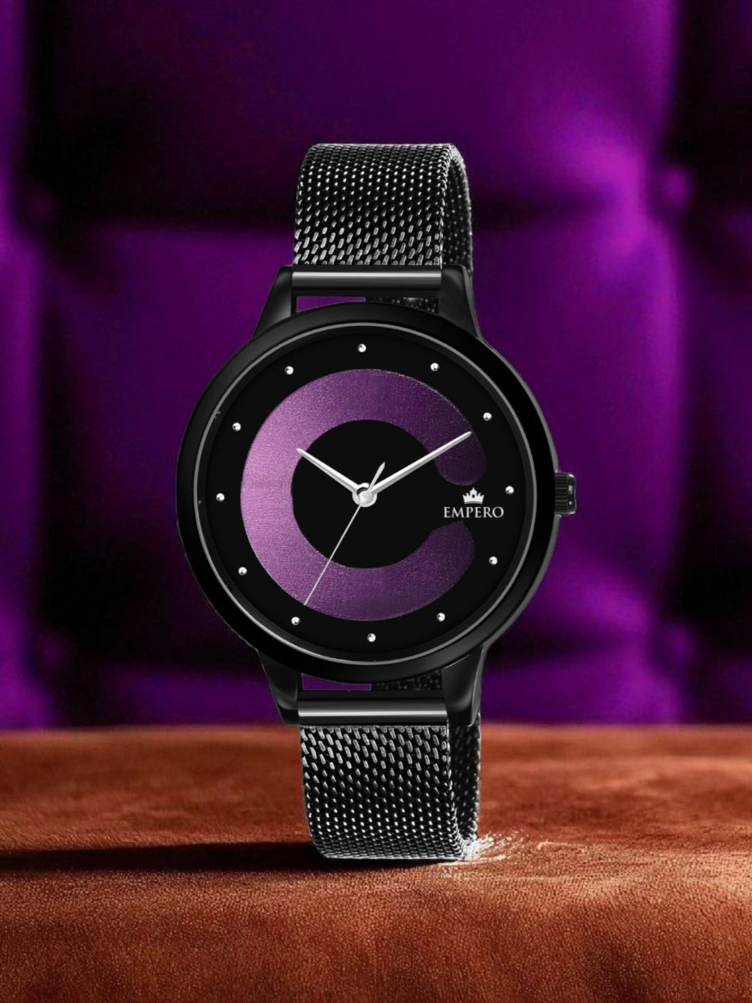 EMPERO Eab69 Women Brass Printed Dial Analogue Watch EAB69 Purple Dial Black Chain