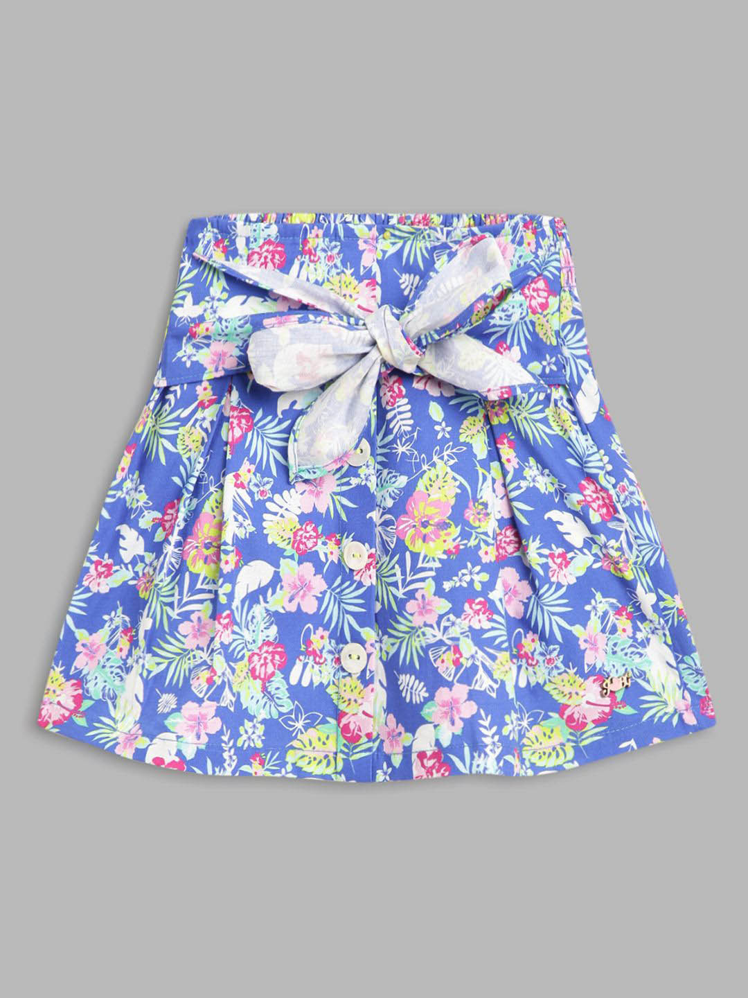 Blue Giraffe Fashion Girls Floral Printed Pure Cotton Midi A-Line Skirt