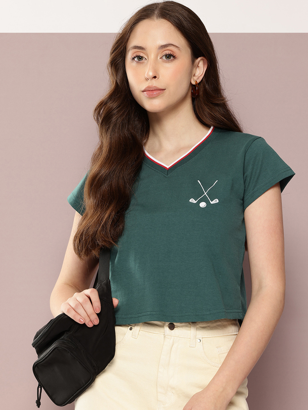 DILLINGER Cropped Embroidery Pure Cotton T-shirt