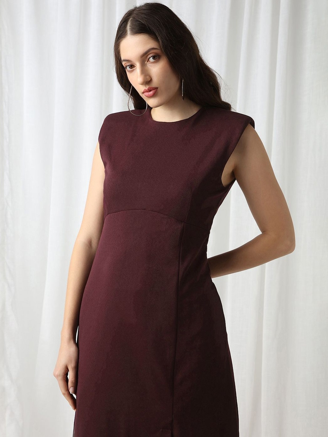 Globus Self Design Round Neck Shoulder Pads Mini Sheath Dress