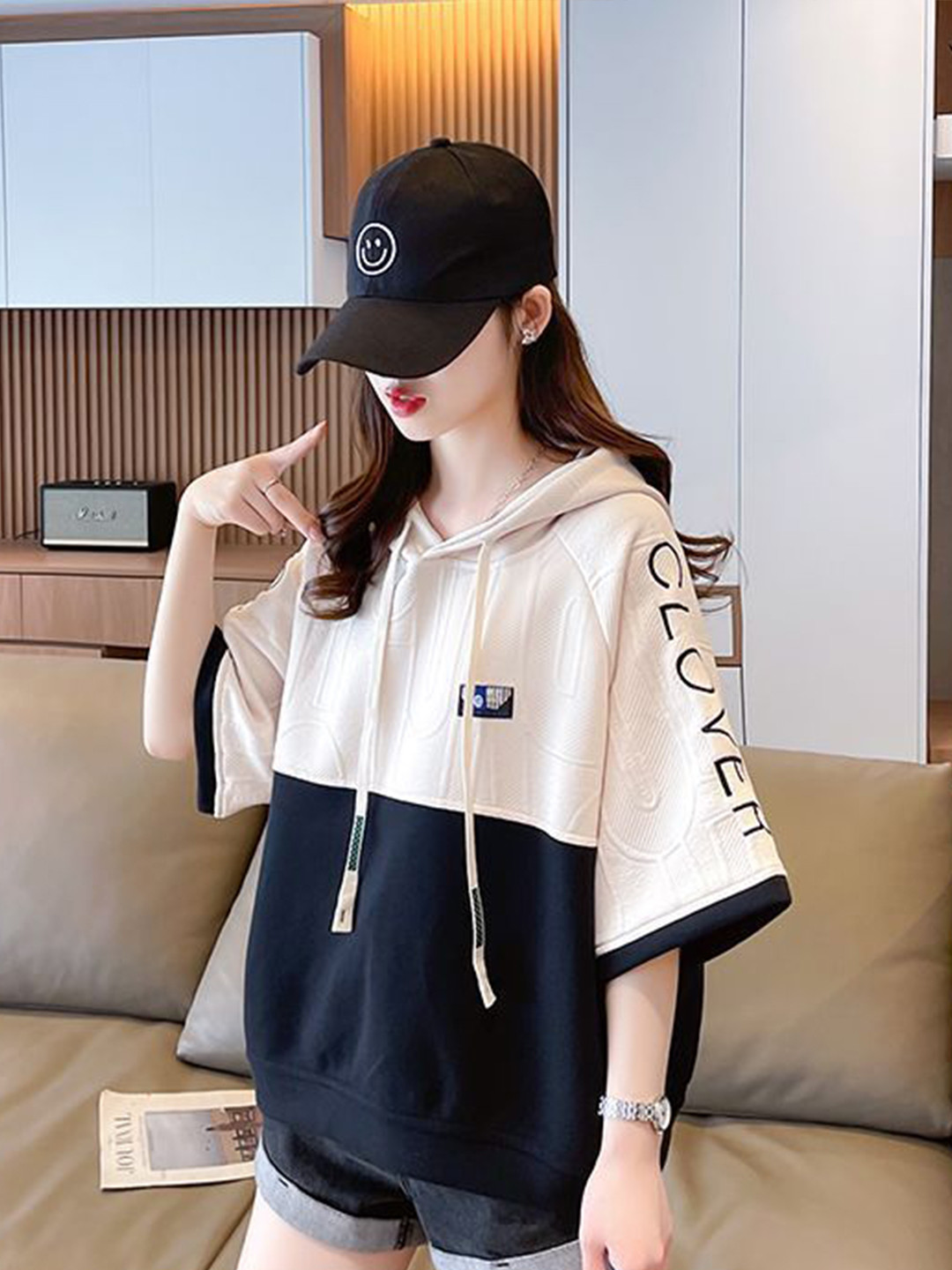 StyleCast Colourblocked Hooded Top with Typography