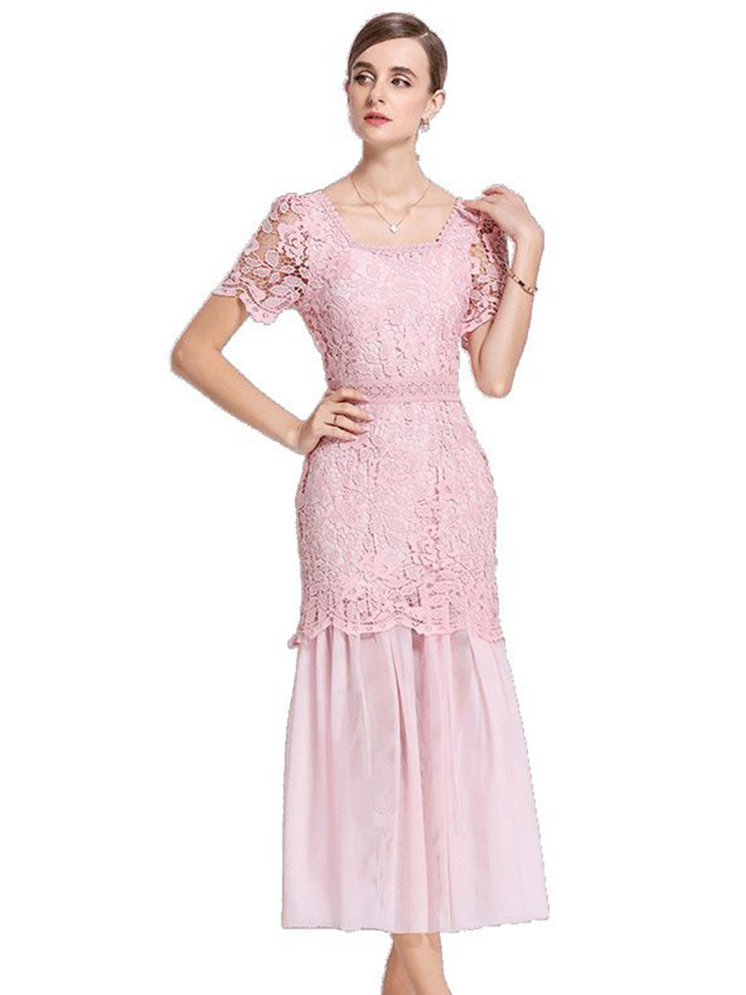 all about you Self Design Square Neck A-Line Dress