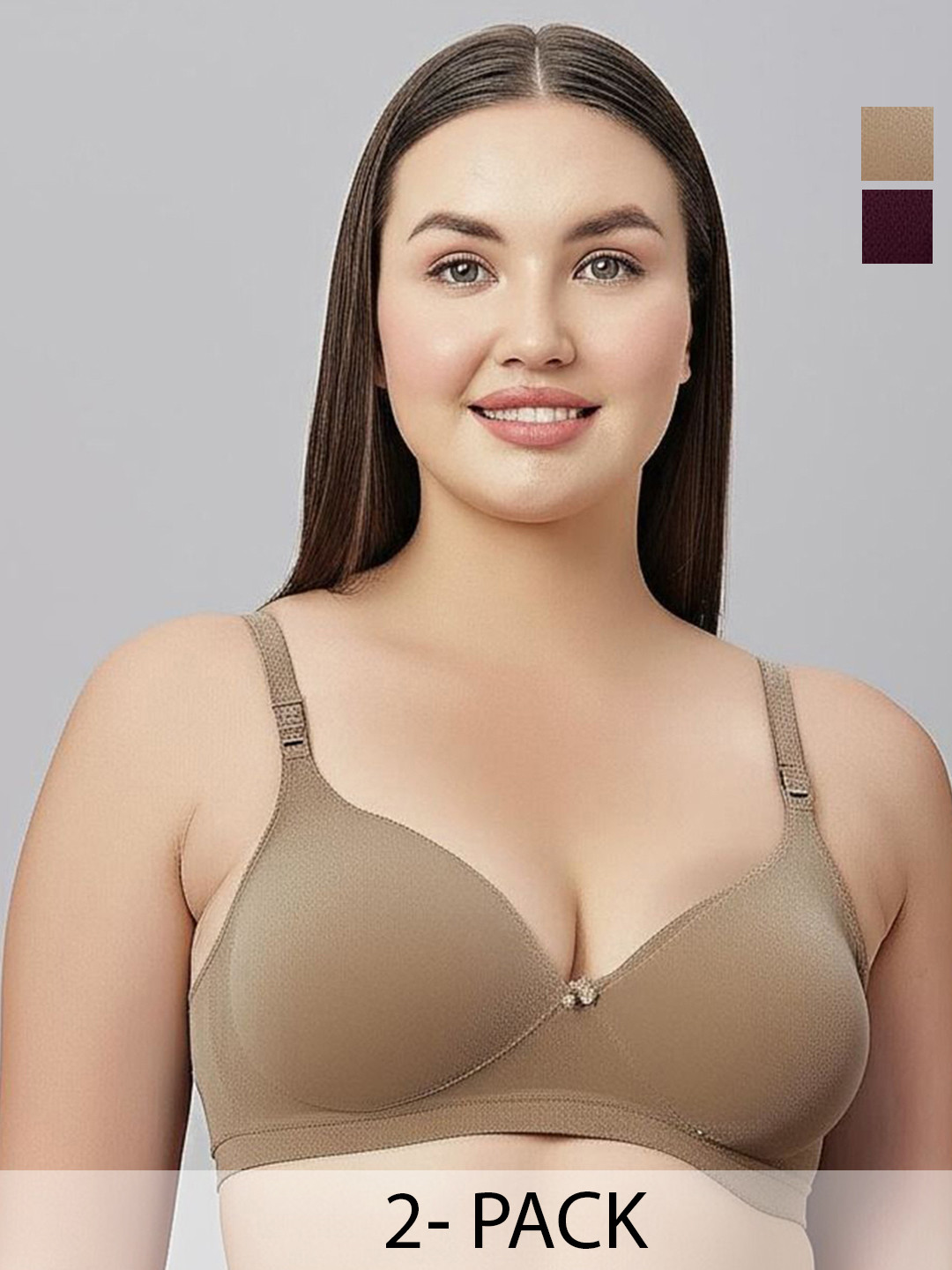 KAVYA Women Pack of 2 Maroon & Nude Cotton Full Coverage T-shirt Bra