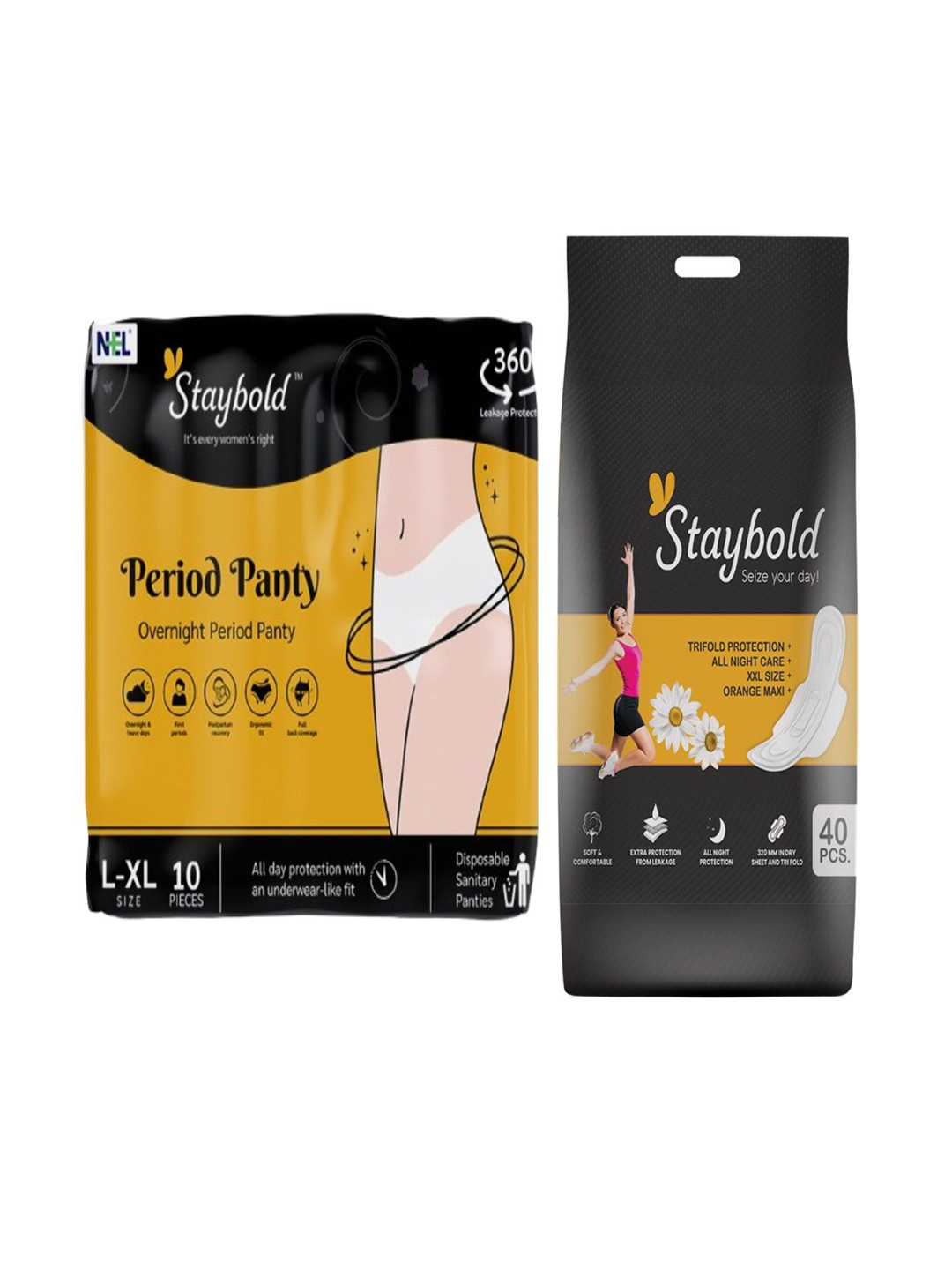 Staybold Set Of 2 Disposable Period Panty 10Pcs With Sanitary Pads 40Pcs