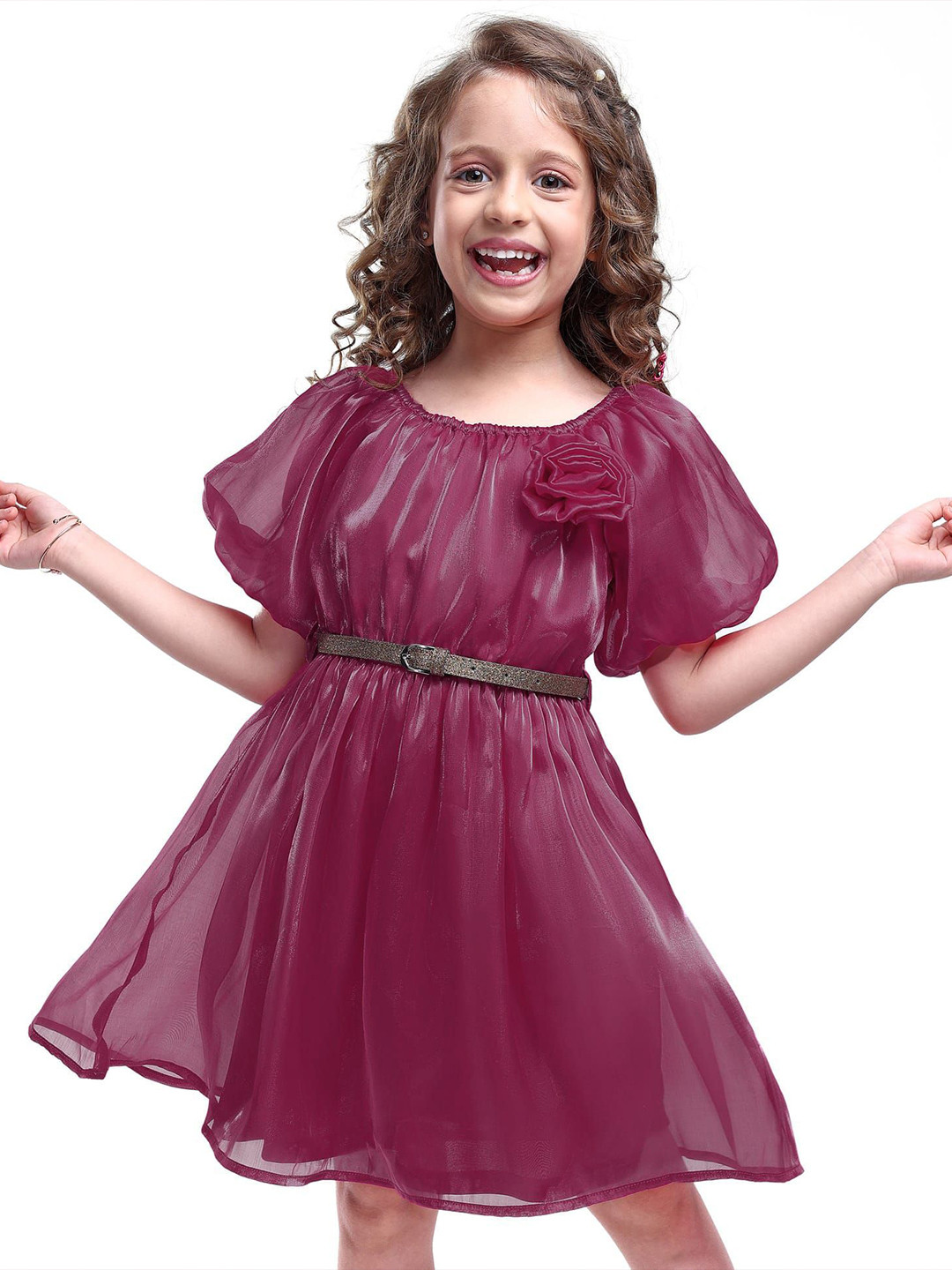 Hola Bonita Girls Puff Sleeves Corsage Fit and Flare Dress