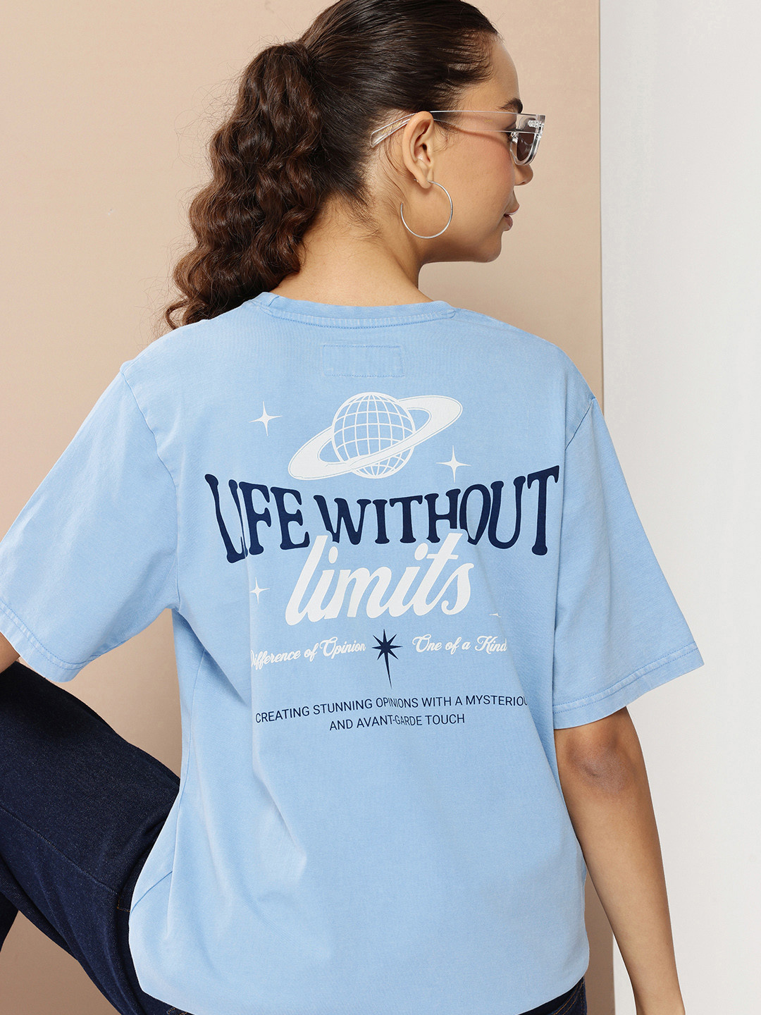 Difference of opinion Women Acid Washed Oversized Printed Tshirt