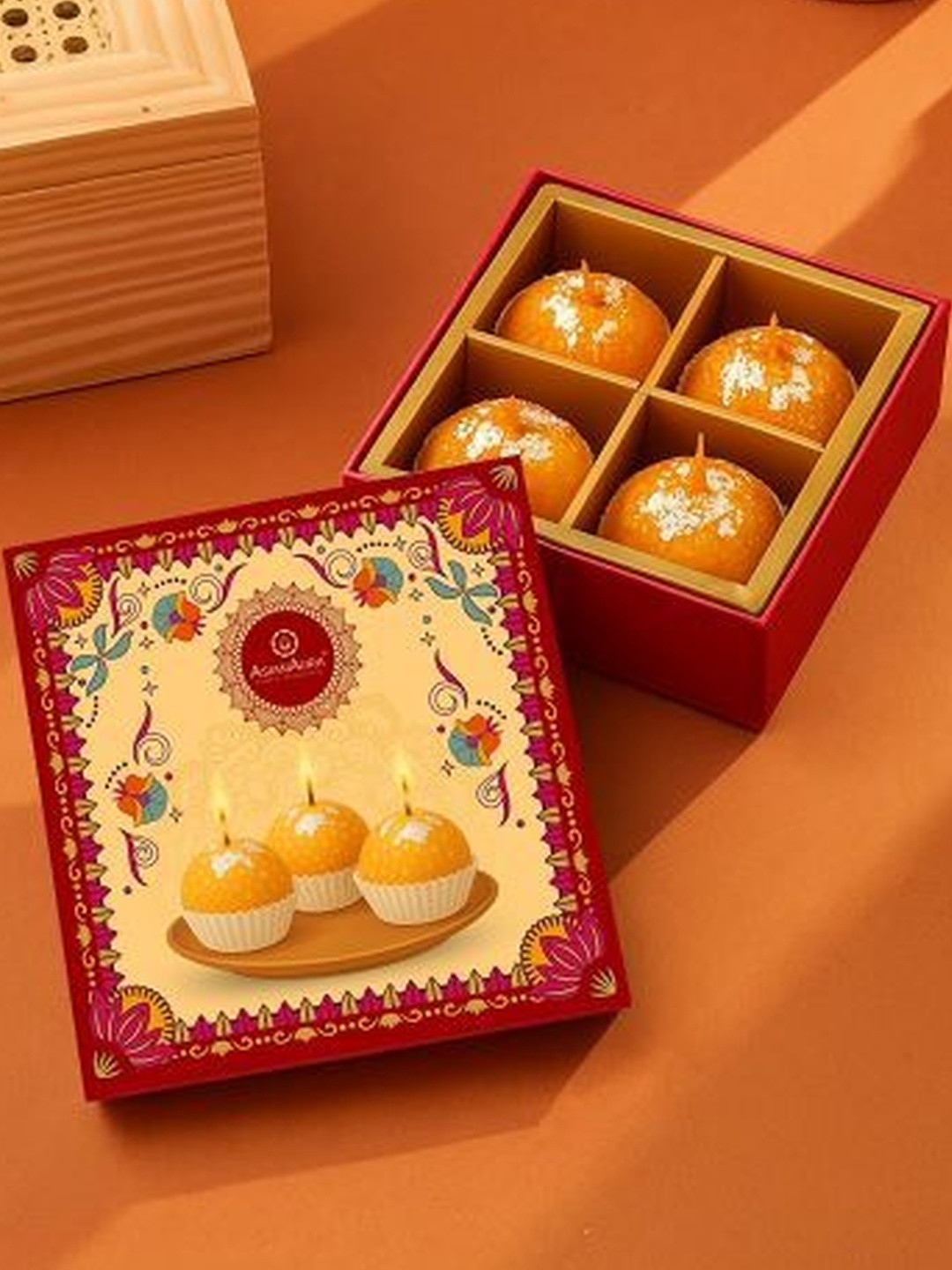 Asian Aura Orange 4 Pieces Laddoo Candle