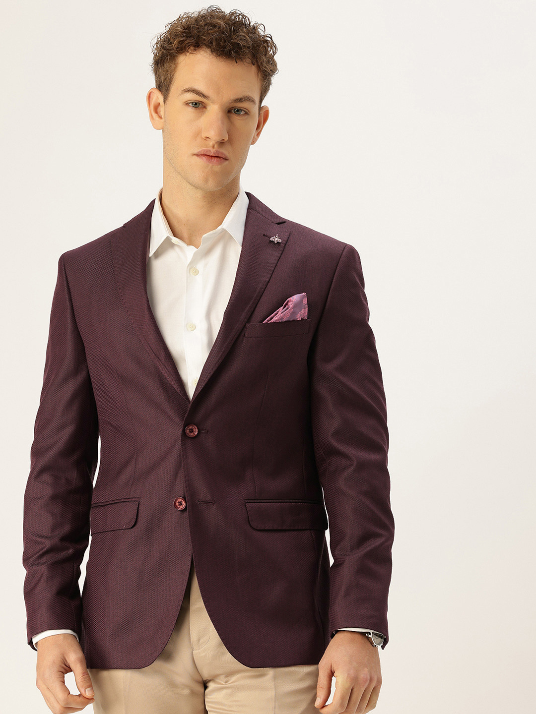 Peter England Neo Slim Fit Self-Design Single-Breasted Party Blazer