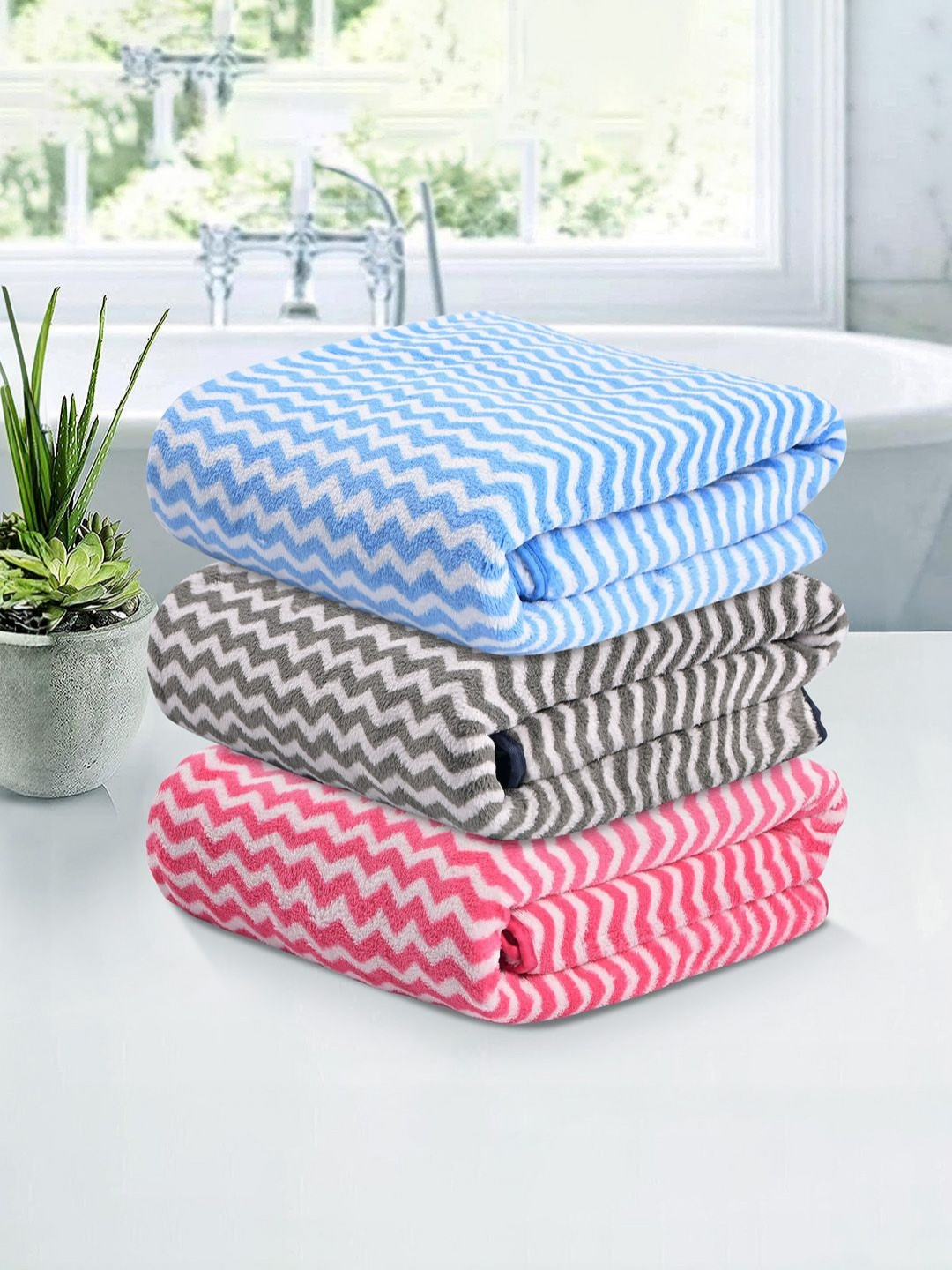 RUBOXA Pink & Grey 3 Pieces 270 GSM Microfiber Bath Towels