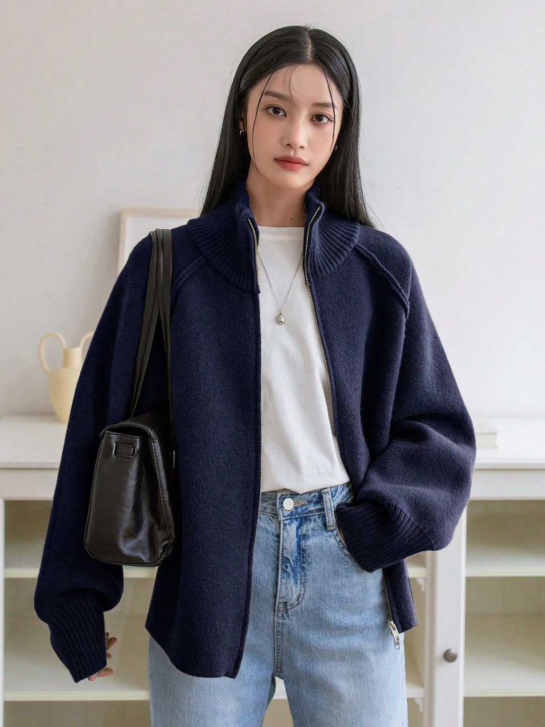 StyleCast Cashmere High Neck Cardigan Sweaters