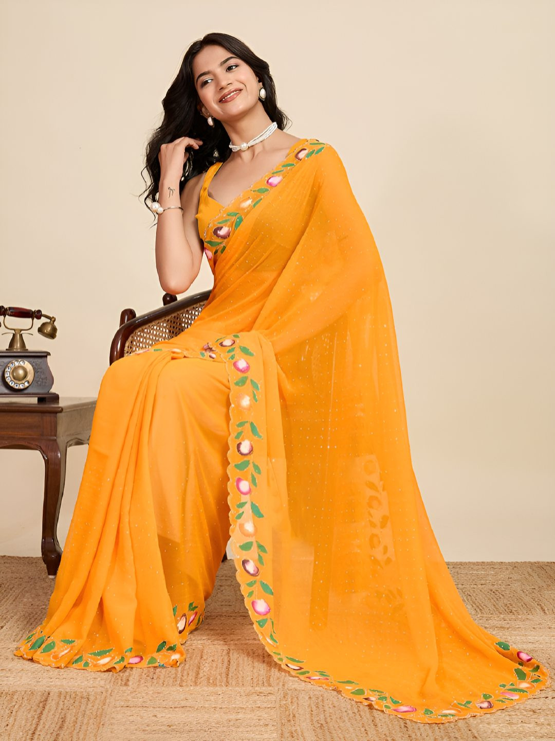 DWIJA FASHION Embellished Beads and Stones Saree
