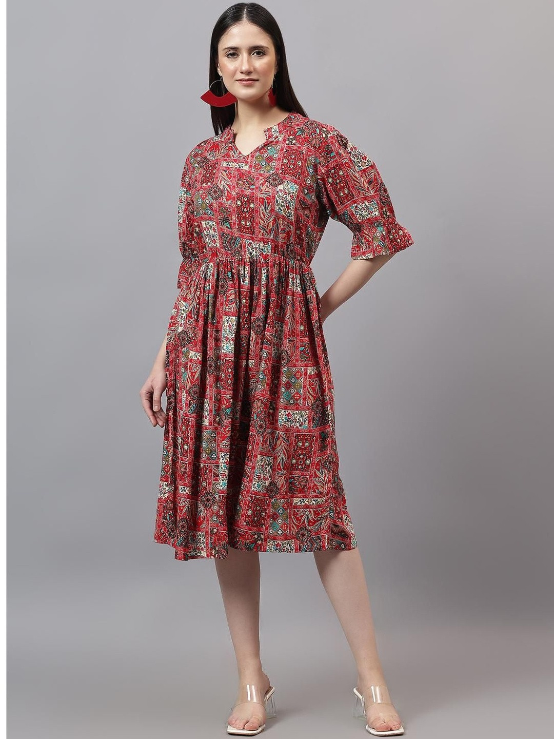 Cherimoda Women Floral Printed Fit & Flare Midi Dress